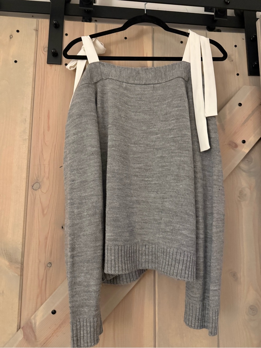 English Factory Off Shoulder Cardigan with White Tie Ribbon Straps - Picture 4 of 5